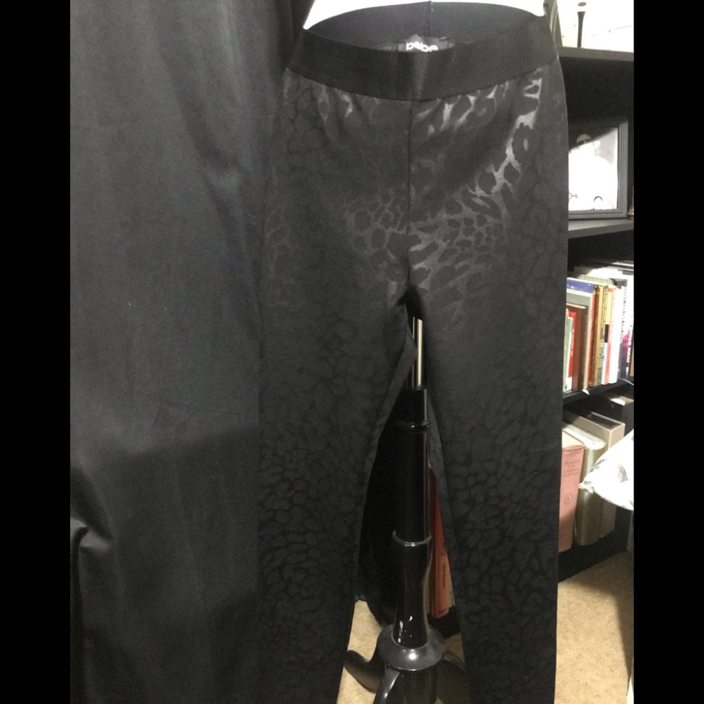 Bebe black on black leopard print leggings.